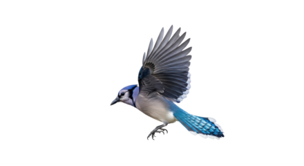 Isolated Blue Jay in Mid-Flight with Open Wings Ready to Land at Any Moment Near You