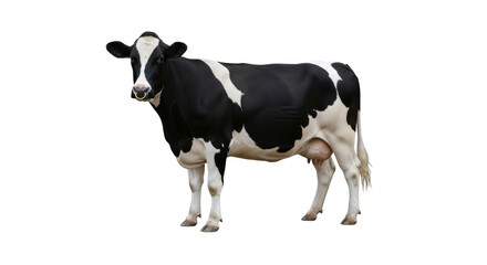 Isolated dairy cow with nose ring, black and white markings; Holstein breed livestock