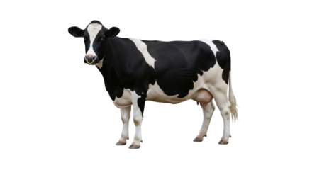 Isolated dairy cow with nose ring, black and white markings; Holstein breed livestock