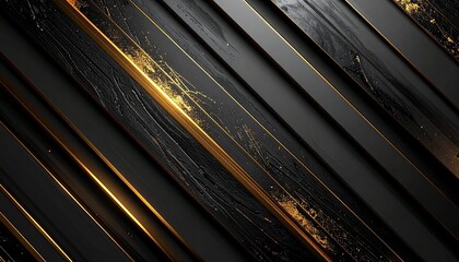 Luxurious dark textured surface with parallel diagonal lines and glowing gold veins for an elegant and sophisticated abstract background