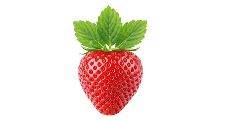Isolated fresh strawberry fruit with green leaves on top, healthy food, organic produce