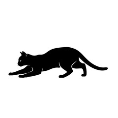 Black Cat Silhouette Stretching Forward