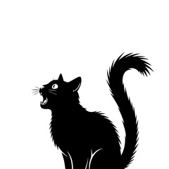 Black Cat Silhouette Sitting with Fluffy Tail Up