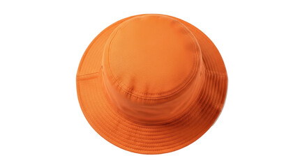 Isolated orange bucket hat with brim made of canvas material for sun protection, headwear