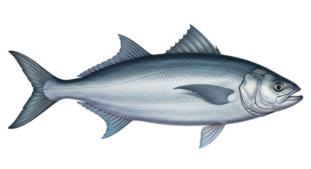 Isolated bluefish Pomatomus saltatrix, a marine fish found worldwide in temperate waters