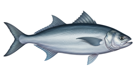 Isolated bluefish Pomatomus saltatrix, a marine fish found worldwide in temperate waters