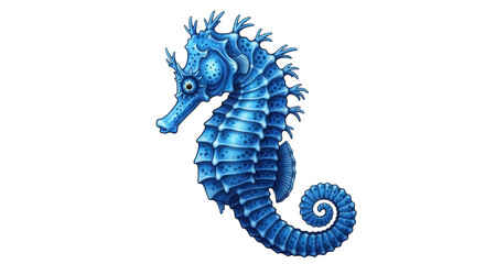 Isolated blue seahorse illustration in full body with distinctive anatomy and unique features