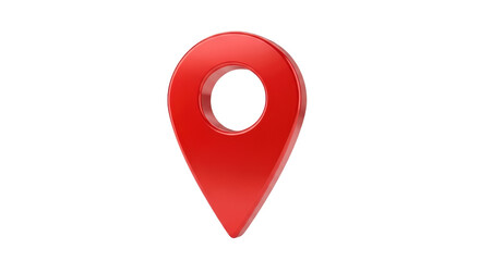 Isolated 3D illustration of a red location pointer or map marker on a plain surface