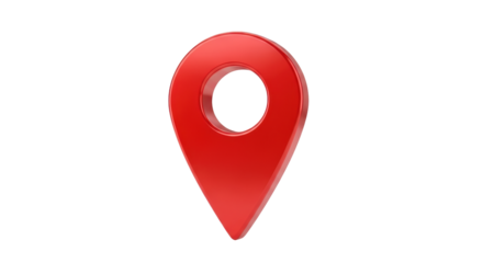 Isolated 3D illustration of a red location pointer or map marker on a plain surface