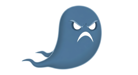 Isolated Cartoon Ghost with Angry Expression Floating Freely without a Background