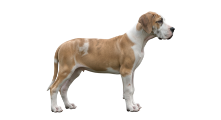 Isolated Great Dane puppy stands on all fours in profile, a young domestic animal portrait