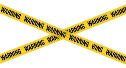 Isolated hazard warning tape featuring the word warning in black across yellow tape texture