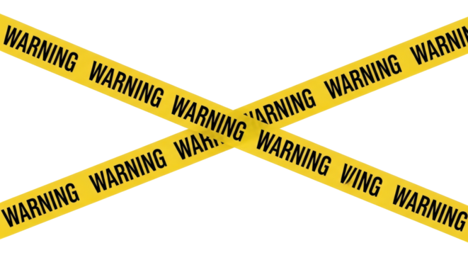 Isolated hazard warning tape featuring the word warning in black across yellow tape texture