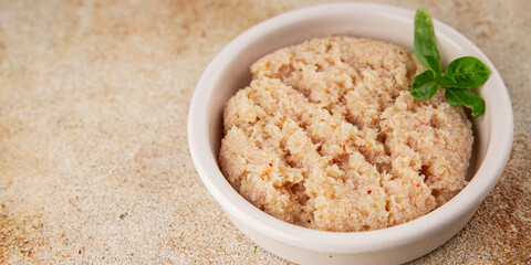 Canned crab meat seafood natural product tasty snack fresh delicious gourmet food background on the table rustic top view copy space pescetarian diet