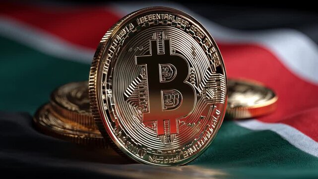 bitcoin coins in front of kenyan flag kenya