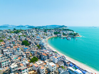Fototapeta premium Aerial photography of the coastal fishing village of Dongshan Island in Zhangzhou, Fujian