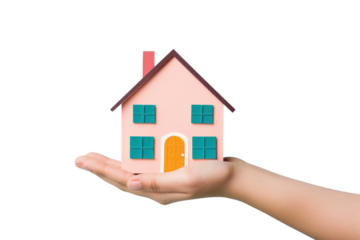 PNG Hand holding house estate finger home.