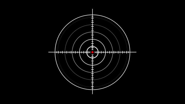 Sniper scope reticle crosshair targeting system aiming point red dot concentric circles on black background digital graphic interface