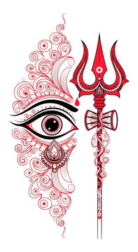 A modern and minimalist vector icon of Hindu Goddess Durga's face. This simple and powerful symbol is ideal for logos, tattoos, and festival designs like Durga Puja.