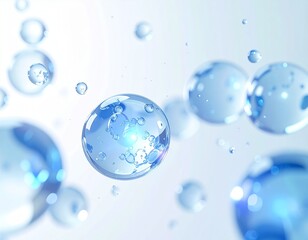 透明な青い球体が連結した分子構造イメージ ジェネレーティブAI