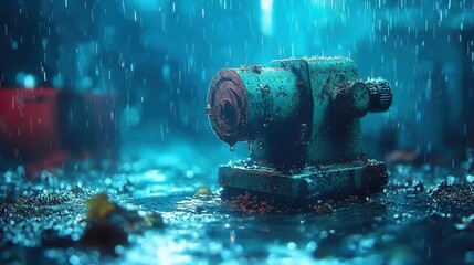 Weathered Teal Machine in Heavy Rain