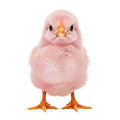 Adorable pink baby chick standing on white background