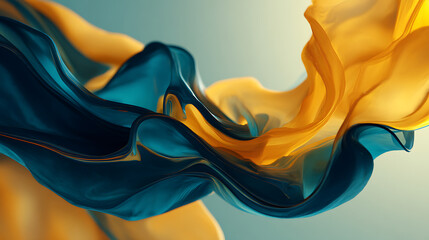 Elegant Flow of Abstract Blue and Yellow Fabric in Gentle Motion