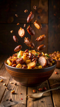 Artisanal Kenkey Delight: A Cinematic Food Composition with Floating Elements