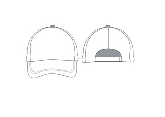 Sport Cap Hat Fashion Sketch Template Front & Back Technical Draw Fashion Illustration