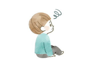 困っている子ども-水彩