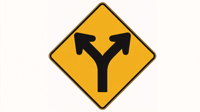 Navigating life's crossroads a clear yellow sign shows two diverging paths representing decision making and future choices
