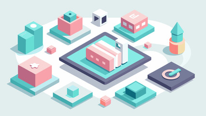 Abstract isometric blocks and shapes in pastel colors isometric, abstract, geometric, shapes, blocks, minimalist, vector, illustration, design, art, concept, modern, pastel, color, building