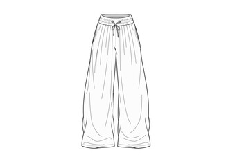 Woman Pant With Elastic Belt, Fitted Regular Fashion Sketch Template Front Technical Draw  Fashion Illustration