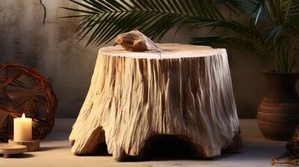 Natural wood stool with tranquil setting