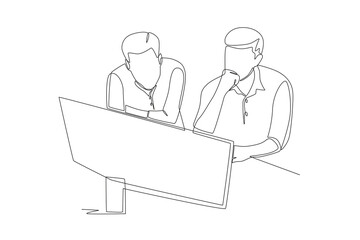 Collaborative coding and testing concept one-line drawing