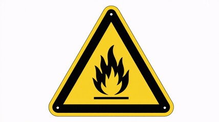 Bright yellow triangle warning sign with black border featuring a prominent flame icon, signaling fire hazard and danger alerts