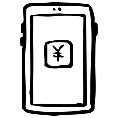 お金管理アプリを使っているスマホ　線画