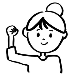 ガッツポーズで気合を入れる女性　線画