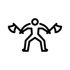 warrior pose with double axe outline icon. figure warrior line art illustration.