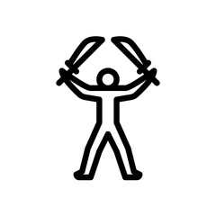 warrior pose with twin blade outline icon. figure warrior line art illustration.