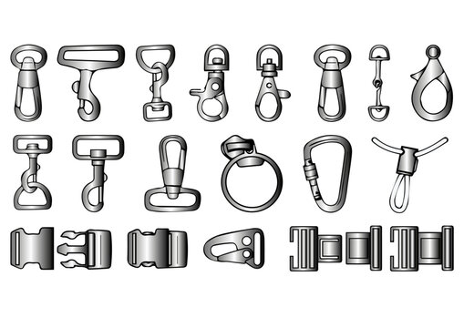 19 Belt / Bag Metal Hook and Eye Fastener Set Templates Fashion Technical Drawing Illustrations