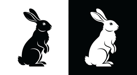 Black and White Rabbit Silhouette Vector Illustration