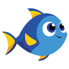 Vibrant Blue Tang Fish Tropical Marine Graphic Design Illustration