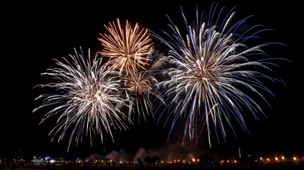 A breathtaking display of colorful fireworks lighting up the night sky, symbolizing celebration and joy. Perfect for capturing the spirit of festivals and special occasions.
