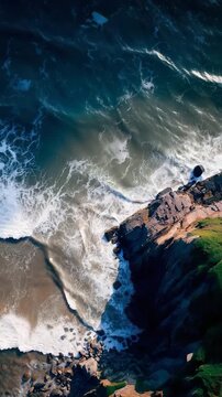Earth day Carbon Offset Vision Environmental design Adventure lifestyle Waves crashing on rocky coastline coastal landscape aerial view nature tranquil environment renewable power cultural heritage