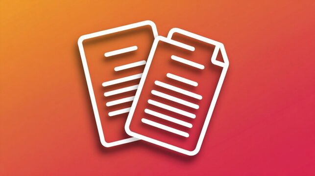 Flat Design Business Document Icons with White Outline and Orange Red Gradient Background for Office UI, Website Graphics and Presentation Materials