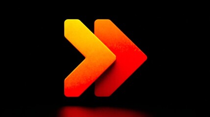 Modern 3D Double Arrows with Yellow to Red Gradient: Matte Finish on Black Background - Directional Icon for UI/UX Design, Navigation, Presentations