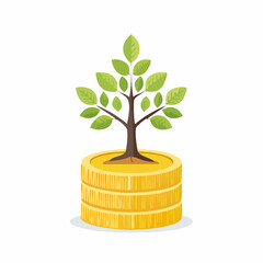 Growing money tree on a stack of gold coins.