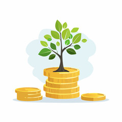 Growing money tree on a stack of gold coins.