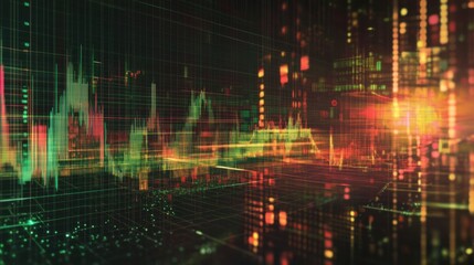 Abstract Financial Chart Green and Orange Data Grid with Dynamic Lines